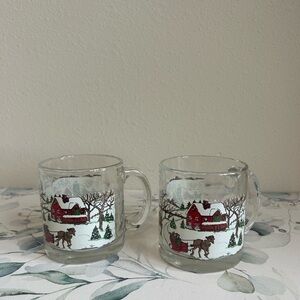 Vintage Libbey Winter Village Clear Glass Mugs